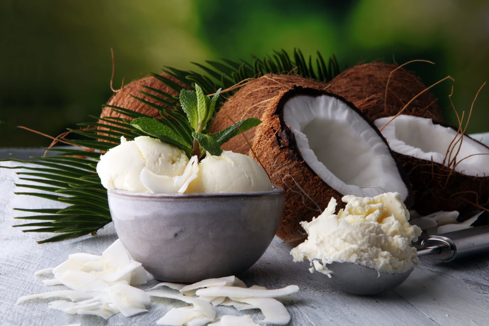 coconut ice cream in a bowl